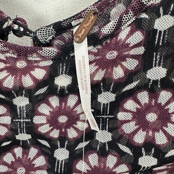 Free People Brielle Midi Dress Mesh Ruched Floral Side Slit Black Combo XS NWT - Picture 10 of 11